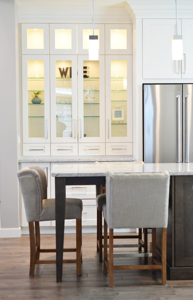 Dining table chair with window behind